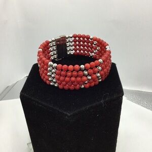 Elegant sterling silver Red coral Beaded Bracelet
